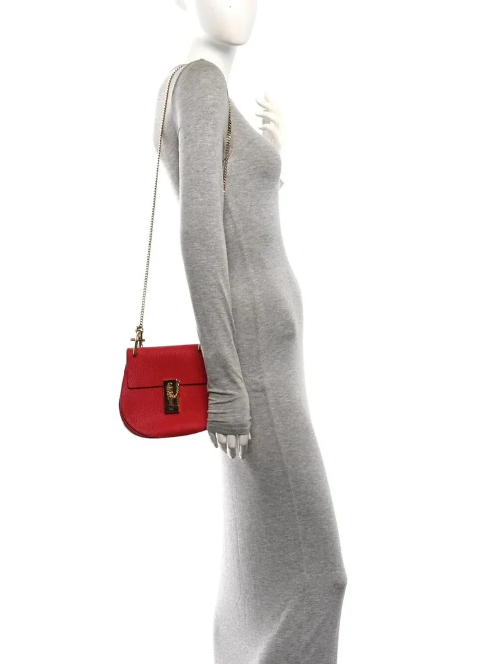 Chloe Chloé Drew Shoulder Bag Crossbody Red Leather Gold Hardware Chain Strap